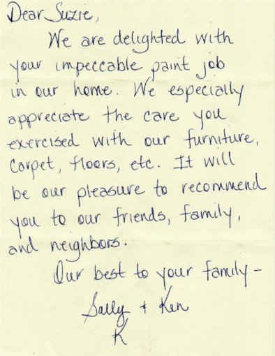 Suzie Paints cares about your job,
making her the best painter in St. Louis.